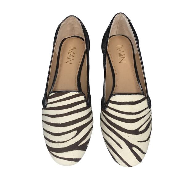 IMAN calf hair zebra print size 6.5M flats brown and beige glittery side… - Picture 3 of 14